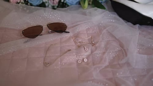 Elegant Bridal Accessories on Sparkling Fabric Surface