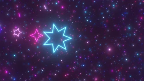 Pointed Star Shaped Tunnel Neon Glowing Twisty Roller Coaster Motion - 4K