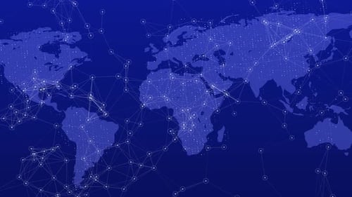 Animated Global Network Connection on World Map Background