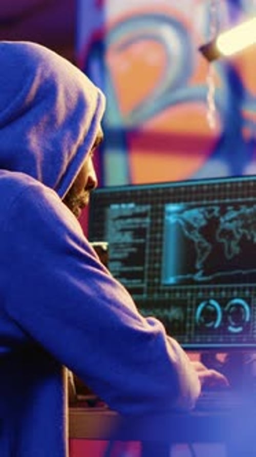 Vertical Video Precautious Hacker Hiding From Police