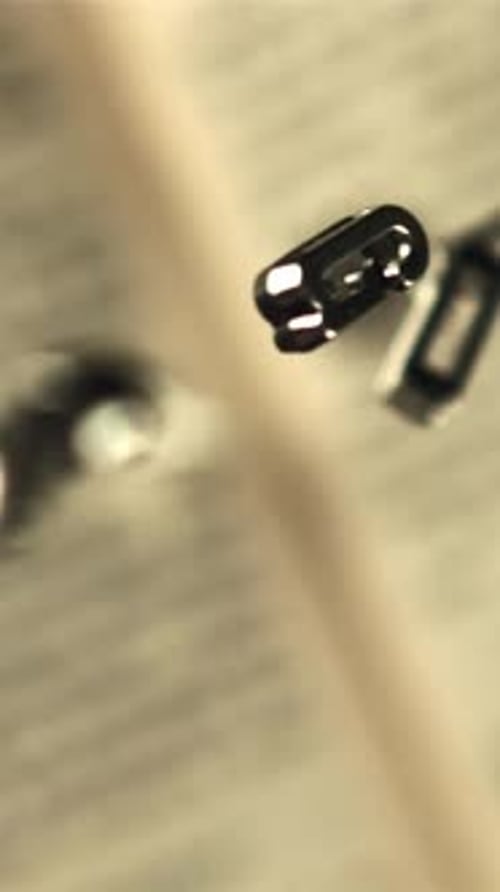 Metal English Letters Fall on the Open Book Filmed is Slow Motion 1000 Frames Per Second