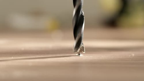 Close View of Drilling Holes in Wood with Drill