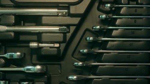 Metal Wrenches and Tools in Carrying Case