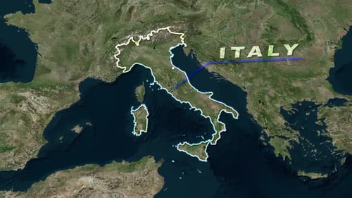 Italy Country Map Reveal Animation with Satellite View