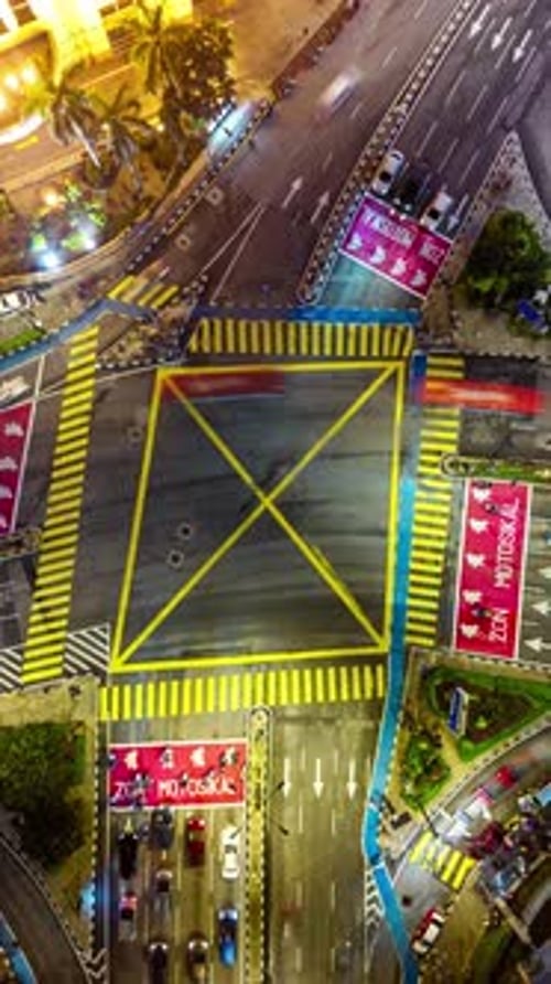 Vibrant Traffic Lights and City Life at Night Time Lapse