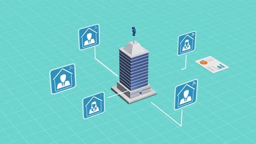 Isometric Building Network Data Flow Animation