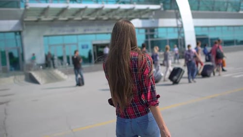 Traveler Tourist Woman Airport Backpack Luggage Airport Carrying Baggage Suitcase Travel Tourism