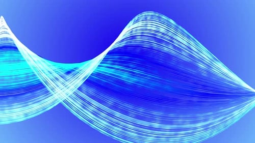 Technologischer Hintergrund mit abstraktem digitalem Fluss. Bunte Partikelwellen-Datenleitung