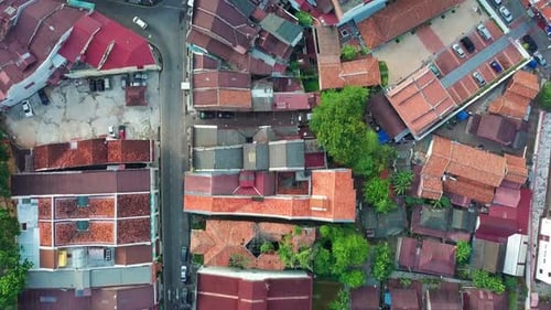 Melaka (Malacca) city top aerial view in the morning, Malaysia
