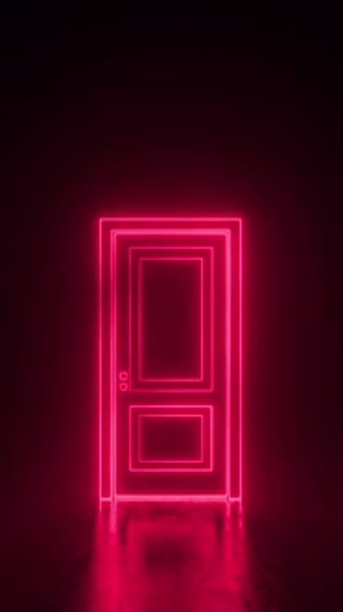 Neon Glowing Door Outline Opening Transition
