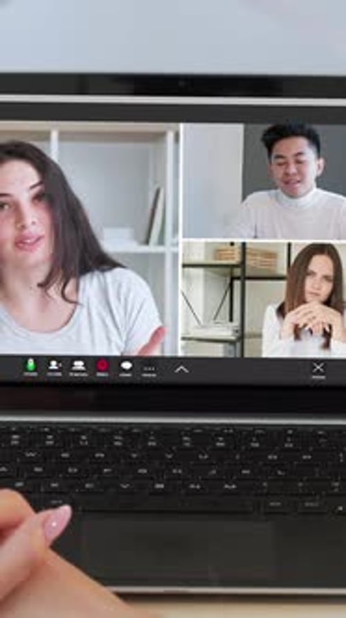 Video Conference Call on Laptop in Portrait Orientation