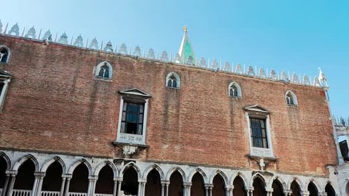 Doges Palace In Venice Inner Court Yard Slow Motion Pan