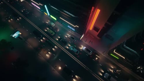 Calle nocturna con luces de neón