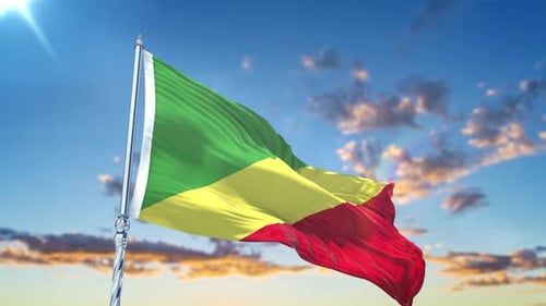 República del Congo: La bandera ondea de forma realista con el cielo