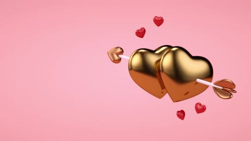 Animated Golden Love Hearts with Cupid's Arrow