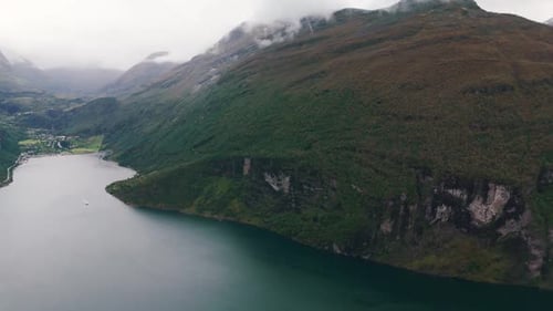 Majestic Fjord Between Mountains Aerial View