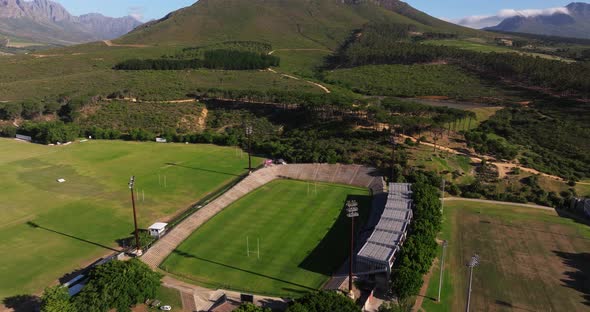Establishing Drone Shot of Rugby Field and Stadium in Stellenbosch ...