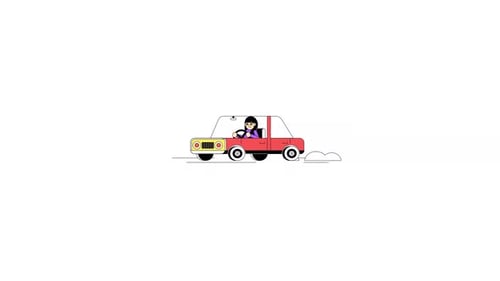 Flat Design Person Driving Car Animation