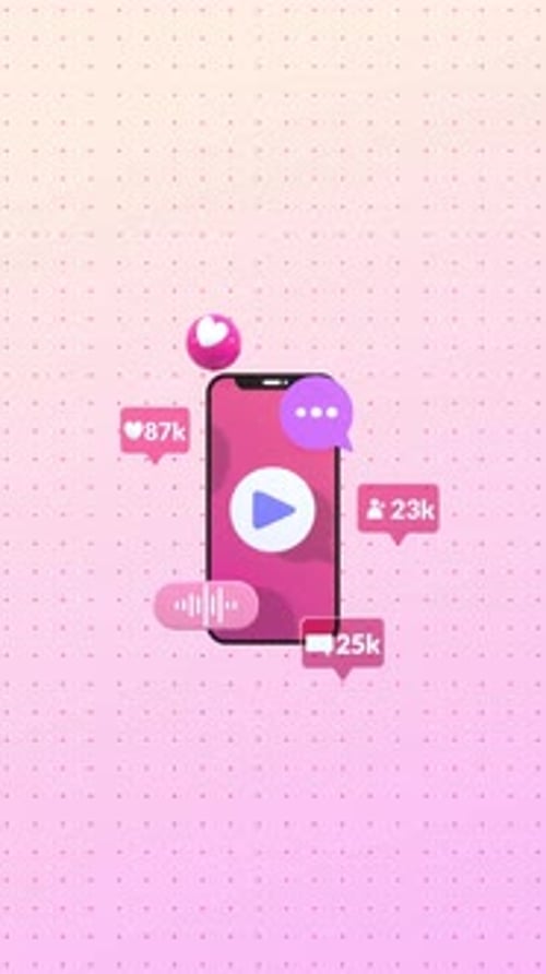 Animated 3D Smartphone Displaying Social Media Engagement Metrics