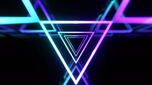 Turquoise And Purple Neon Glowing Abstract Futuristic Triangle Tunnel Background Vj Loop In 4K