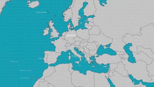 World Map Zoom to Austria Highlight Animation