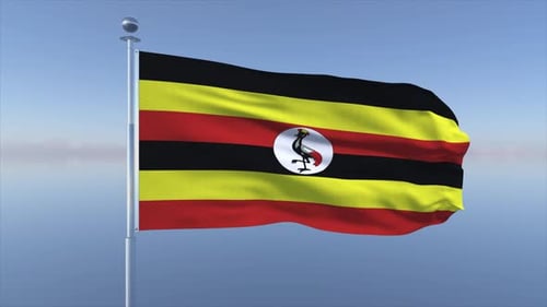 Realistic Uganda Flag Waving in Blue Sky Animation