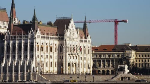 Budapest city (Hungary capital) center view with Parliament building and Danube river on a sunny day