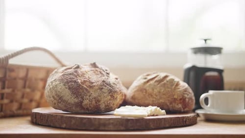 Crusty Artisan Bread with Coffee and Butter