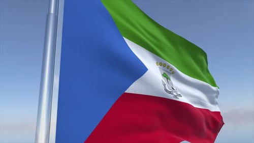 Waving Equatorial Guinea National Flag with Detailed Fabric