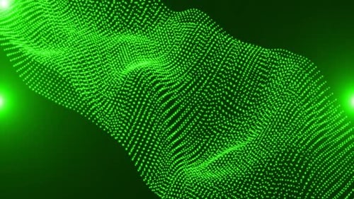 Abstract Green Glowing Particle Wave Motion Background