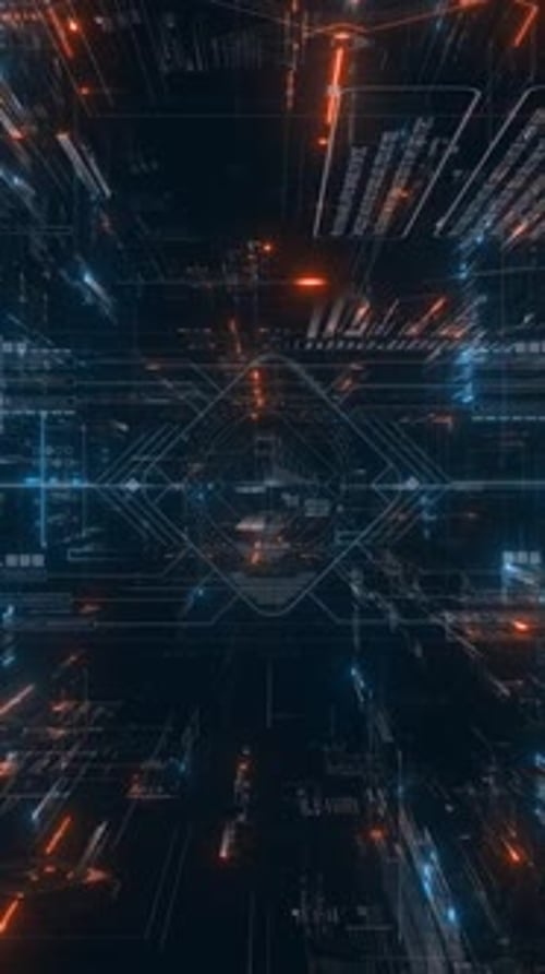 Futuristic Digital Data Network Tunnel Background Animation