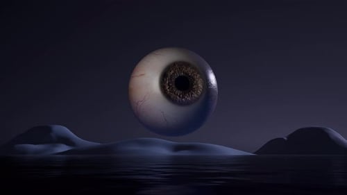 Mysterious Blinking Eye in Surreal Dark Landscape
