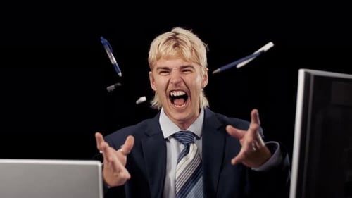 Furious Office Worker Tosses Pens In The Air