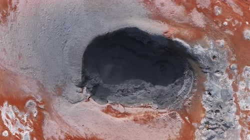 Aerial View of Icelandic Geothermal Area with Steaming Crater