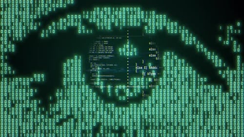 Green Halftone Digital Cyber Eye Abstract Background Machine Learning Artificial Intelligence and