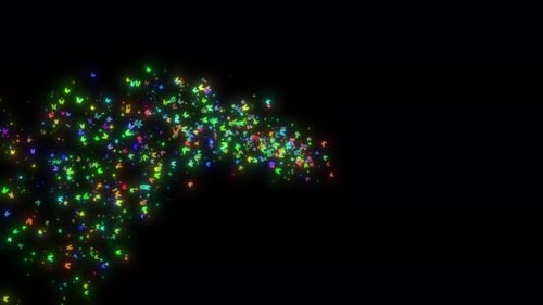 Beautiful Butterfly And Magic Glitter Trail Particle Flaying On Black Dark Background,. Multi Color