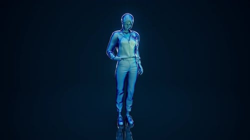 Conceptual 3D animation of a woman showing her belly with flying flowers