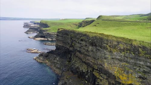 Aerial View Over Stunning, Rocky Coastline, County Antrim, Northern Ireland United Kingdom