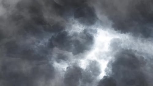 thunderstorm with dark storm grey clouds, POV.