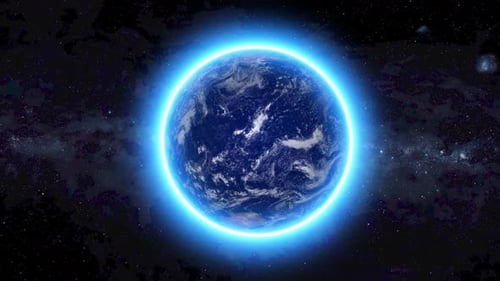 Rotating Planet Earth with Blue Sci-Fi Glow