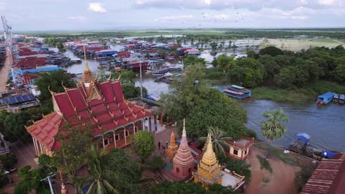 Drone Over Temple, Cambodia Floating Village