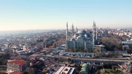 Blue Mosque in Istanbul: Stunning Skyline and Historic Architecture. Aerial View from Above