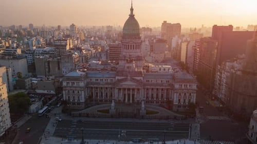 Timelapse of the city of Buenos Aires. Aerial timelapse of the Congress building in the city of Buen