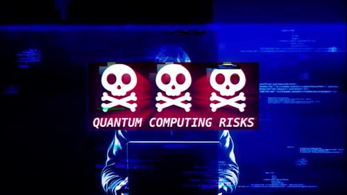 Quantencomputer-Risikomeldung auf Computerbildschirmen