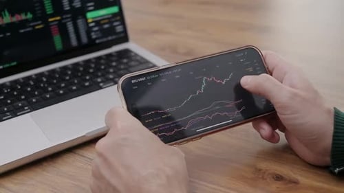 Investing and Trading Man Smartphone App to Analyze Stock Market Price Charts and Indicators