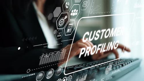 Concepto de creación de perfiles de clientes para el éxito empresarial con análisis de datos y marketing digital Visualizat