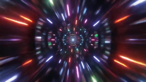 Animation abstraite de vol dans un tunnel spatial de science-fiction au néon