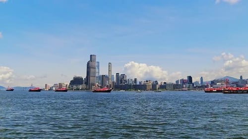 Timelapse of Boat Parade celebrating The 25th Anniversary of Hong Kong’s Handover to China, Establis