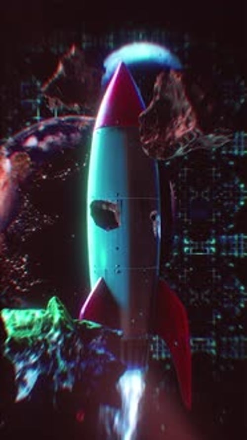 Retro-Weltraum-Porträt-Hintergrund mit Rakete im Weltraum
