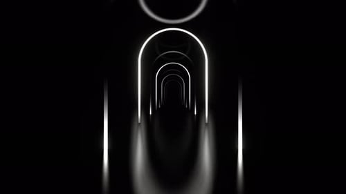 White Futuristic Corridor With Neon Oval Arches Background Vj Loop In 4K